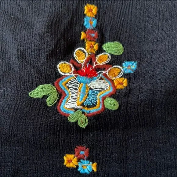 Free People Oxford embroidered swing dress black colorful floral embroidery EUC - Picture 6 of 10